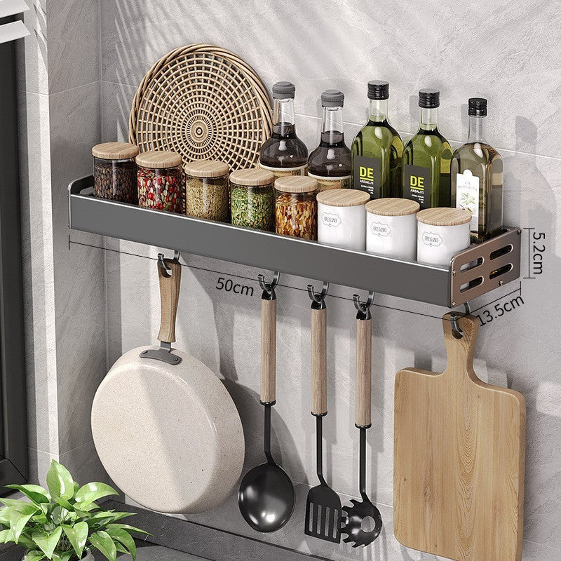 Gun Gray Aluminum Kitchen Storage Rack – Punch-Free & Multi-Functional