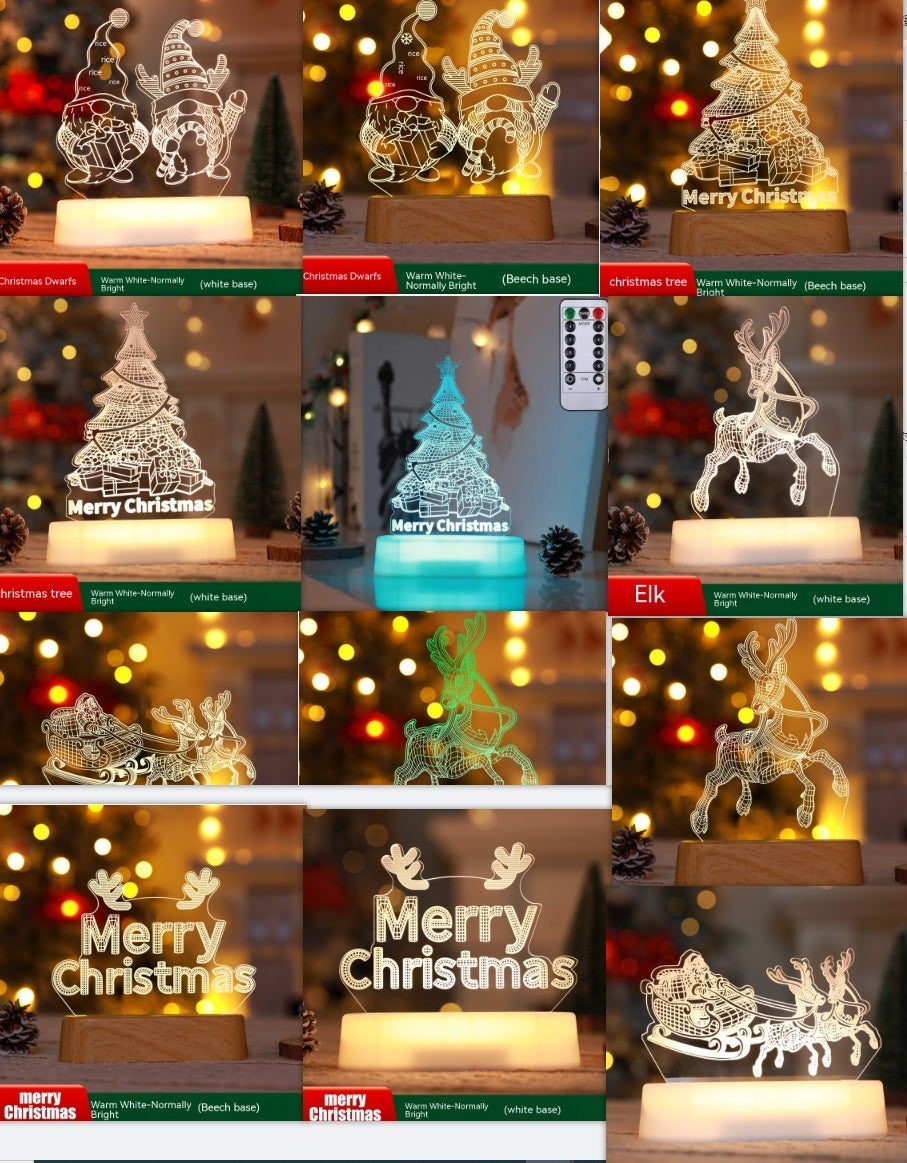 Christmas 3D Acrylic LED Night Lamp – Holiday Decoration & Kids Gift