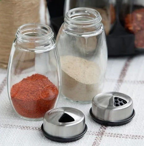 Glass Condiment & Spice Jar Set with Rack (7 pcs)