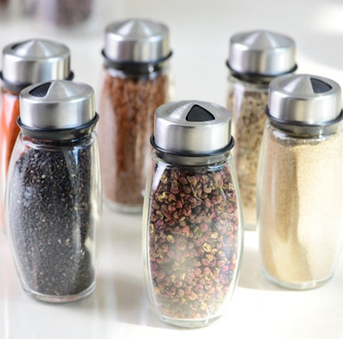 Glass Condiment & Spice Jar Set with Rack (7 pcs)