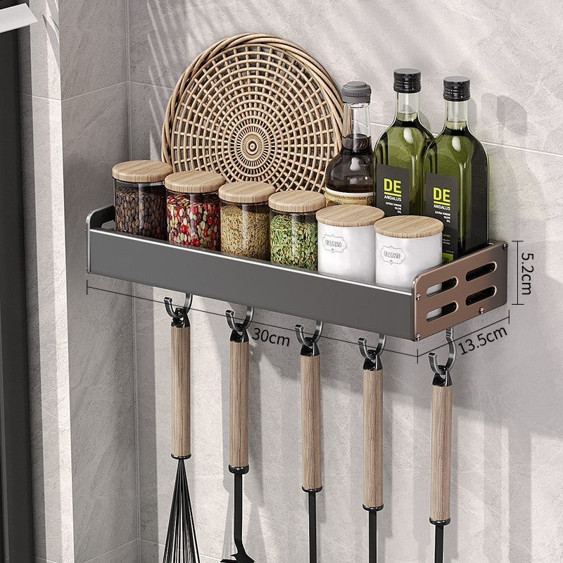 Gun Gray Aluminum Kitchen Storage Rack – Punch-Free & Multi-Functional