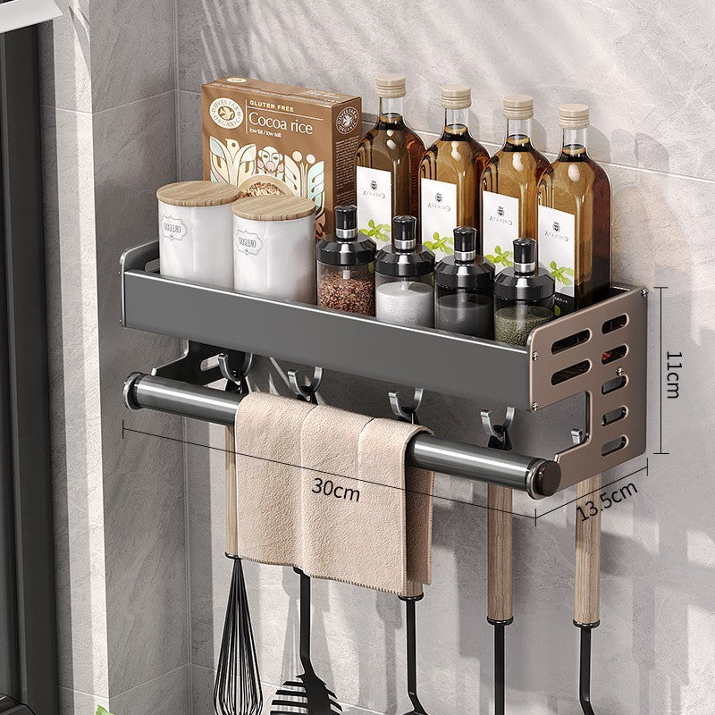 Gun Gray Aluminum Kitchen Storage Rack – Punch-Free & Multi-Functional