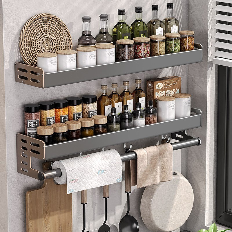 Gun Gray Aluminum Kitchen Storage Rack – Punch-Free & Multi-Functional