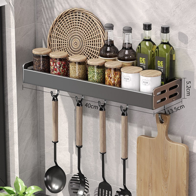 Gun Gray Aluminum Kitchen Storage Rack – Punch-Free & Multi-Functional
