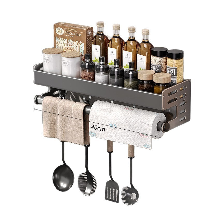 Gun Gray Aluminum Kitchen Storage Rack – Punch-Free & Multi-Functional