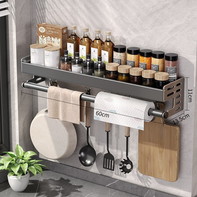 Gun Gray Aluminum Kitchen Storage Rack – Punch-Free & Multi-Functional