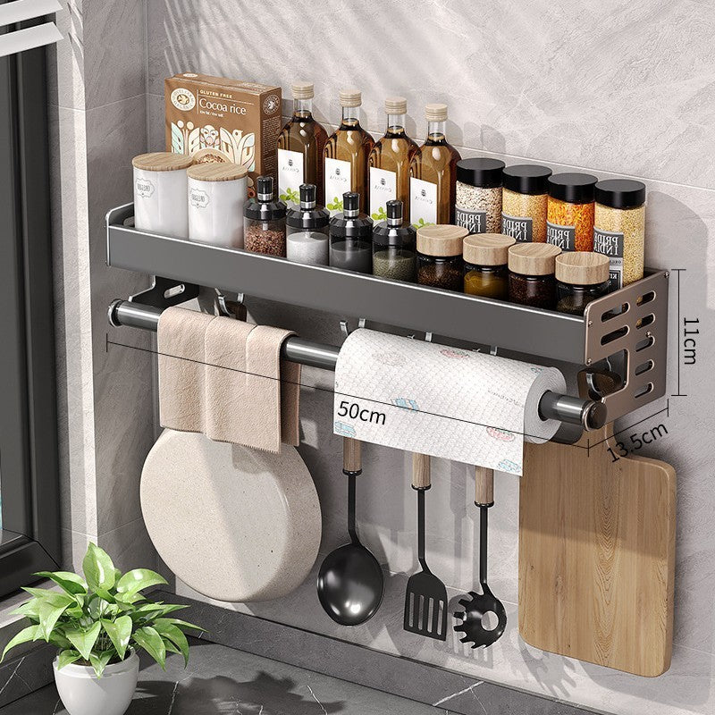 Gun Gray Aluminum Kitchen Storage Rack – Punch-Free & Multi-Functional