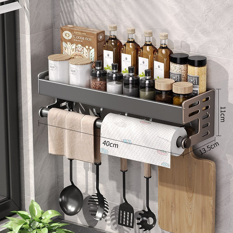 Gun Gray Aluminum Kitchen Storage Rack – Punch-Free & Multi-Functional