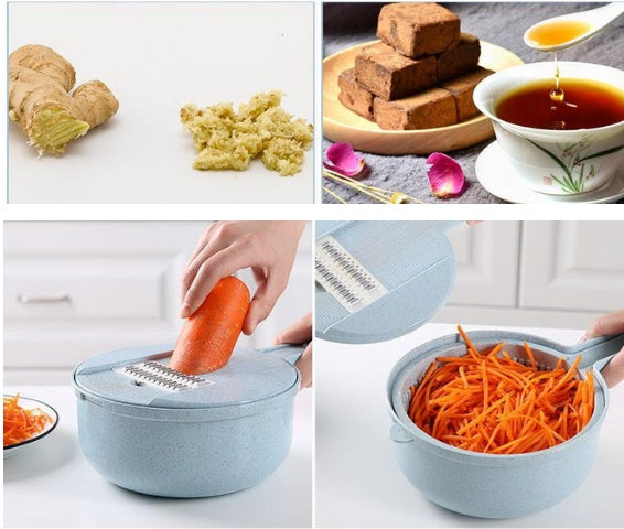 8-in-1 Mandoline Slicer – Vegetable Cutter, Potato Peeler, Carrot & Onion Grater with Strainer