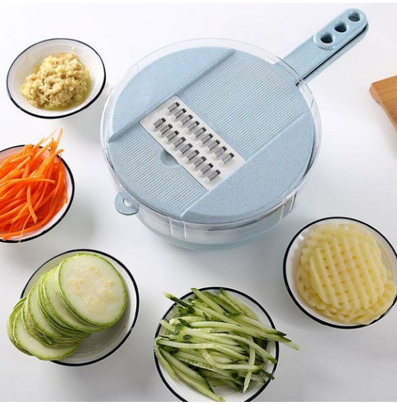 8-in-1 Mandoline Slicer – Vegetable Cutter, Potato Peeler, Carrot & Onion Grater with Strainer