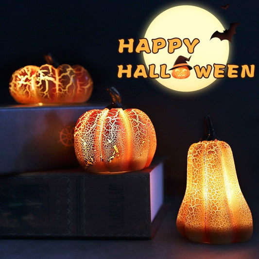Halloween Pumpkin LED Lantern – Realistic Resin Candle Lamp