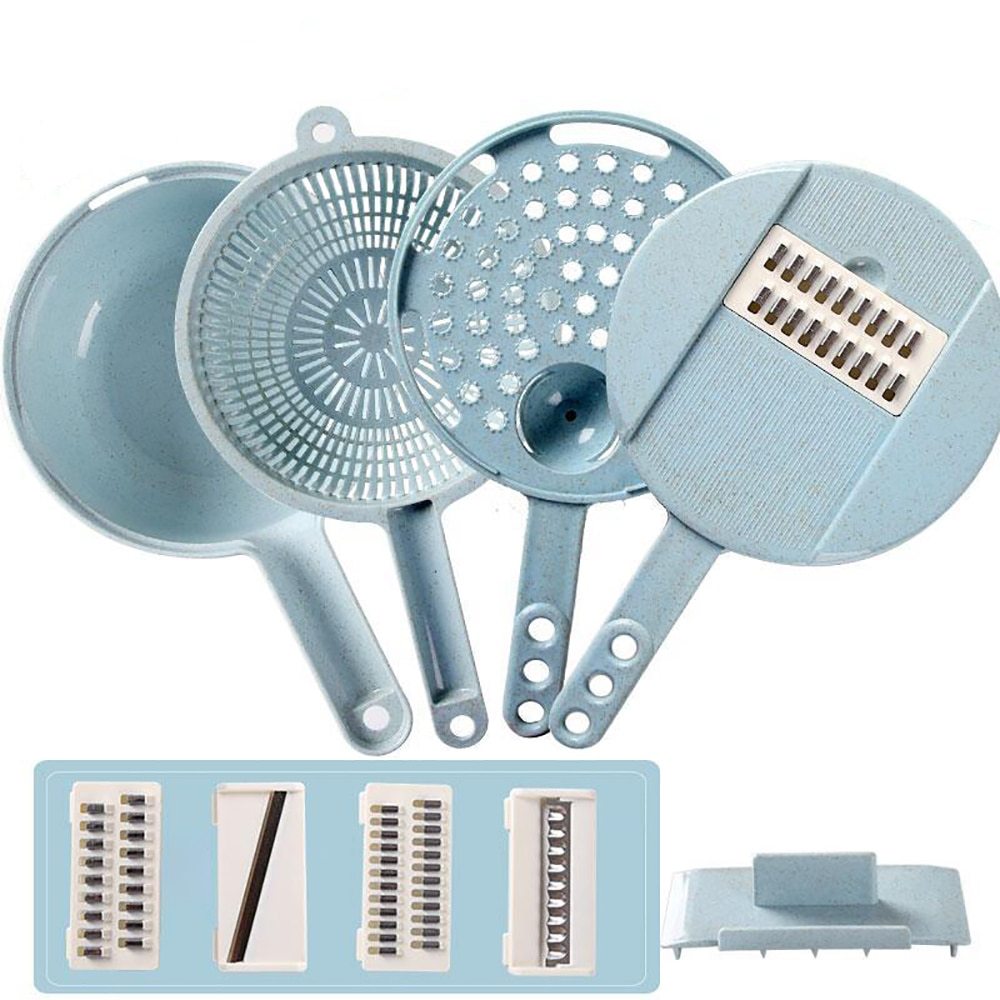 8-in-1 Mandoline Slicer – Vegetable Cutter, Potato Peeler, Carrot & Onion Grater with Strainer