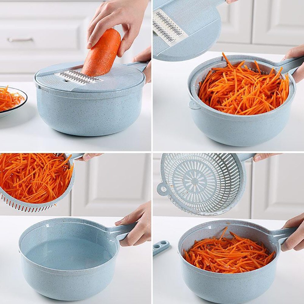 8-in-1 Mandoline Slicer – Vegetable Cutter, Potato Peeler, Carrot & Onion Grater with Strainer