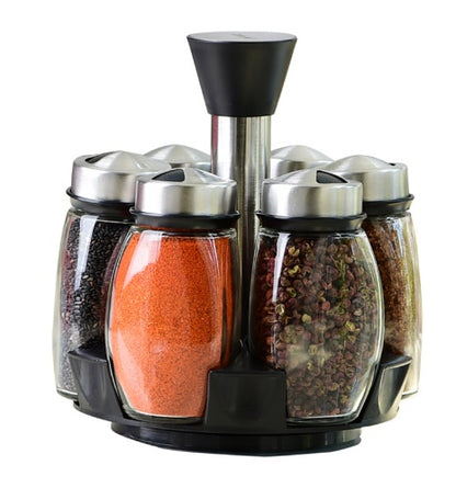 Glass Condiment & Spice Jar Set with Rack (7 pcs)