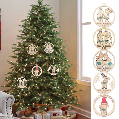 Wooden Christmas Tree with Hanging Decorations – Festive Holiday Ornament