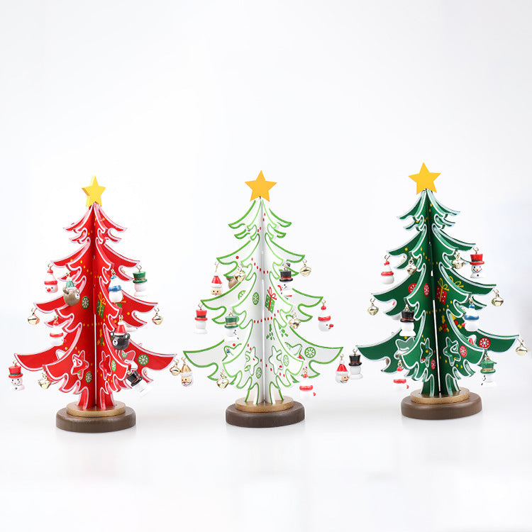Wooden Christmas Tree Ornaments Scene Layout