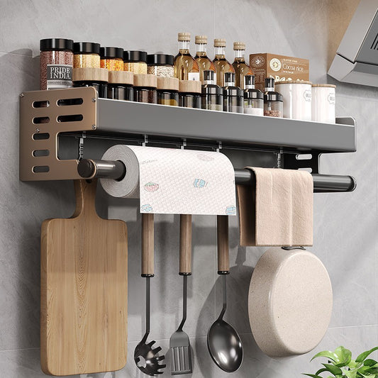 Gun Gray Aluminum Kitchen Storage Rack – Punch-Free & Multi-Functional
