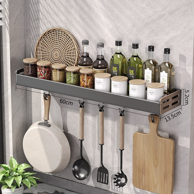 Gun Gray Aluminum Kitchen Storage Rack – Punch-Free & Multi-Functional