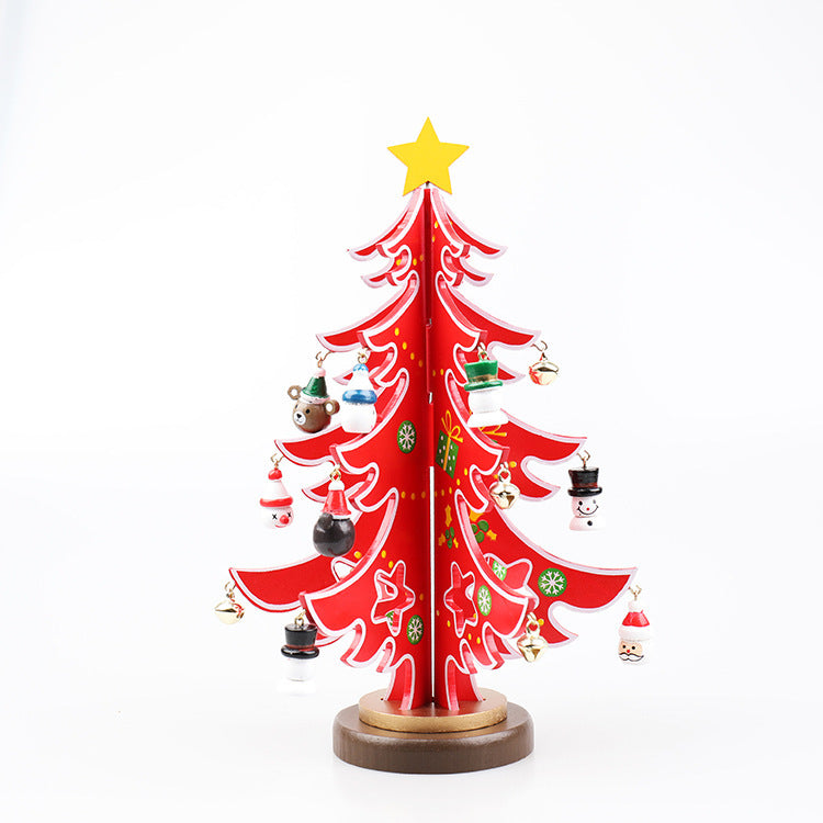 Wooden Christmas Tree Ornaments Scene Layout