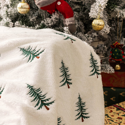Christmas Plush Sofa Blanket Christmas Tree Embroidery Throw Living Room Sofa Decoration